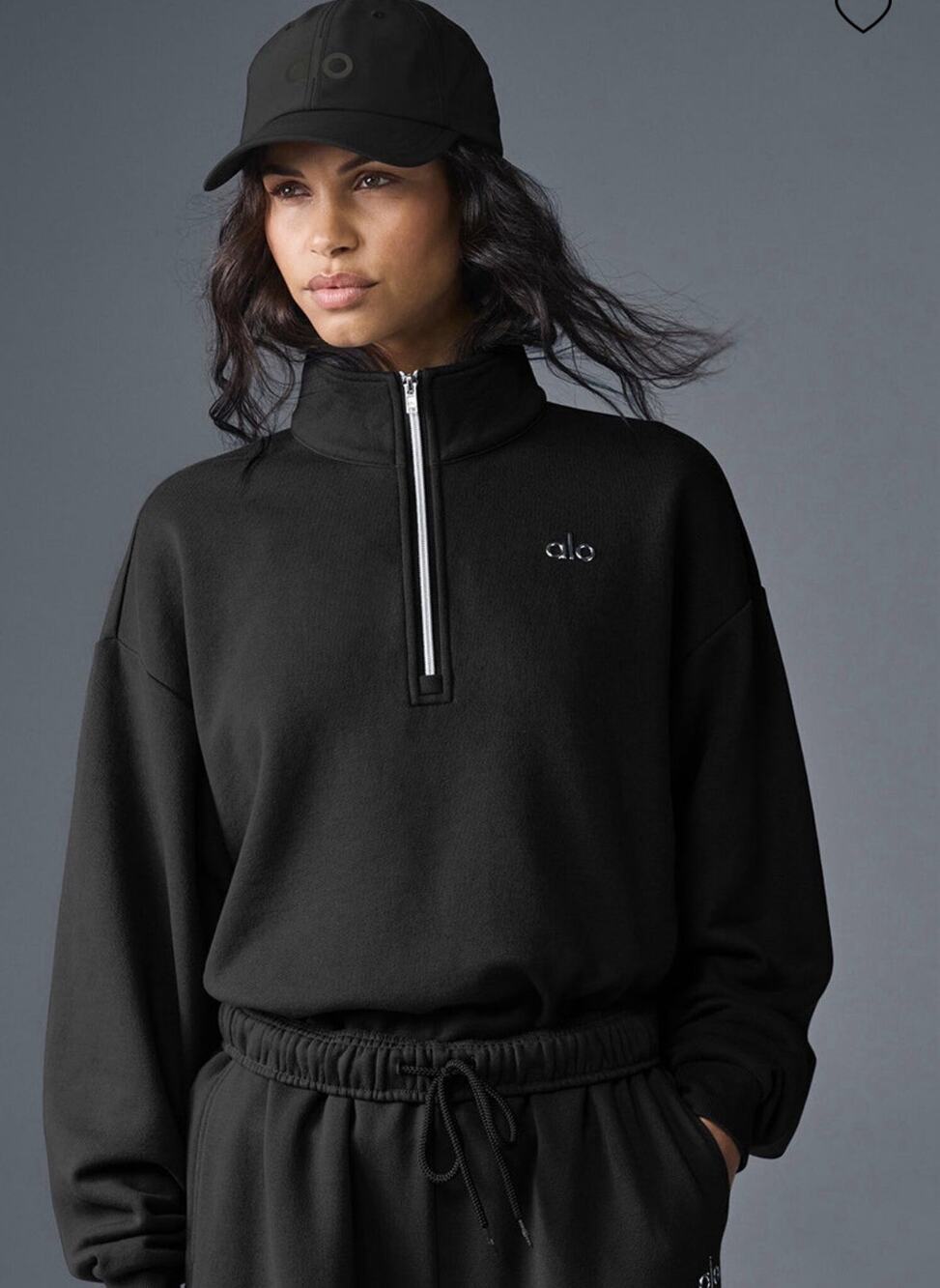 NWT Alo Accolade 1/4 Zip Mock Neck Oversized Sweatshirt Black XS Unisex